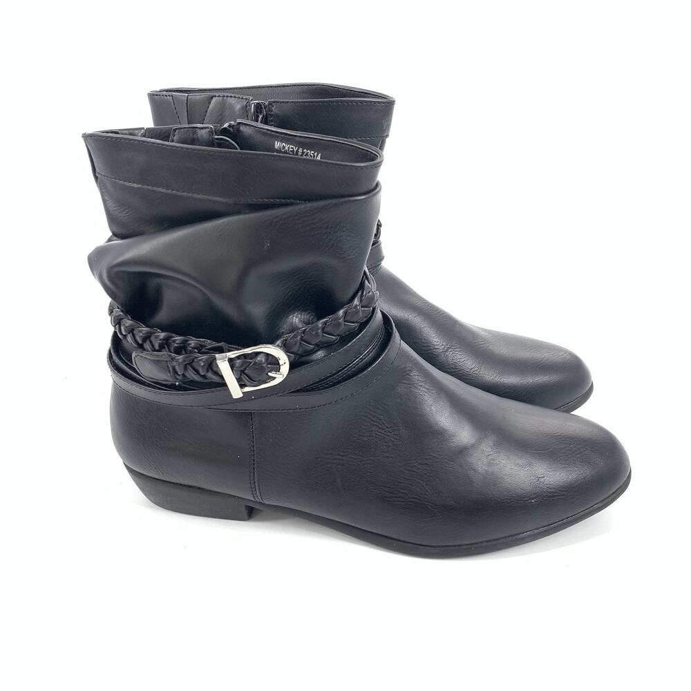 ComfortView Mickey Faux Leather Slouch Ankle Boots 9.5 Black Low Booties